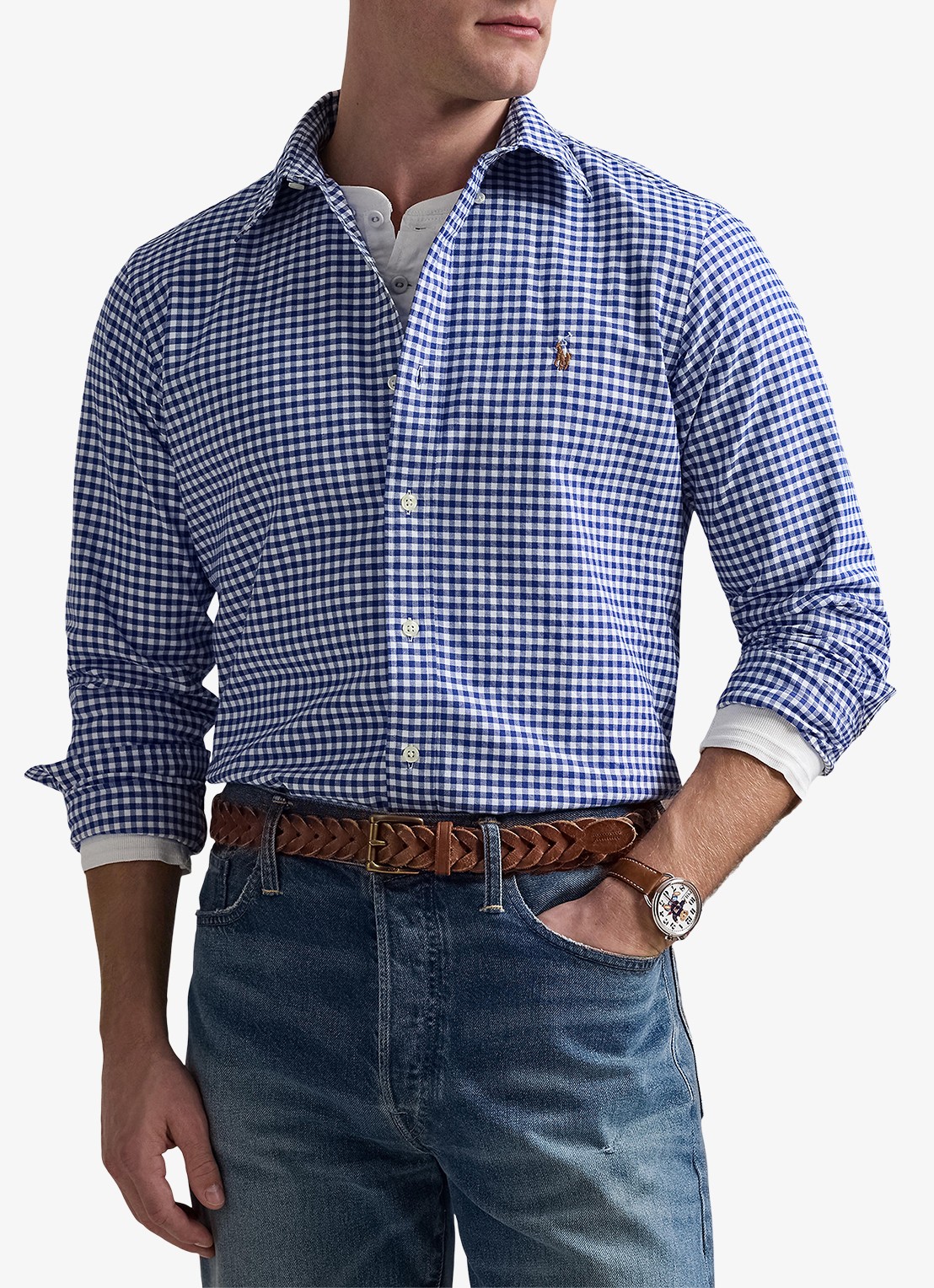 Ralph Lauren Custom fit overhemd met logoborduring - detail 4 blue white gingham / blauw