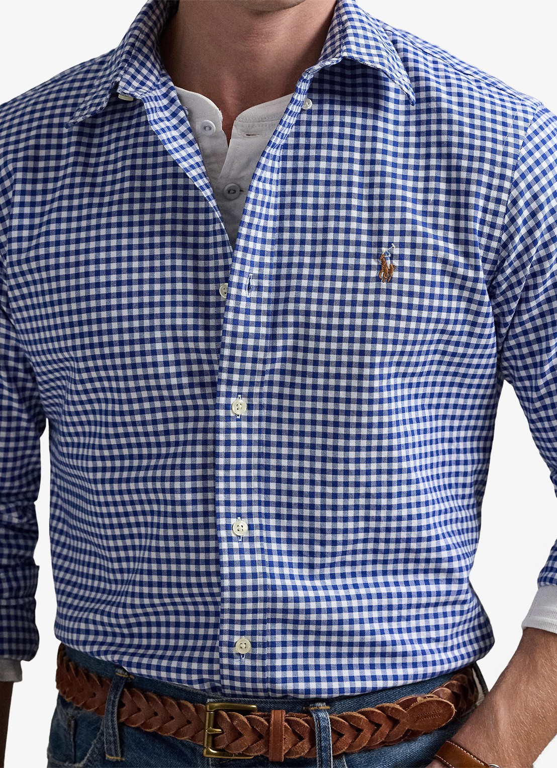 Ralph Lauren Custom fit overhemd met logoborduring - detail 5 blue white gingham / blauw