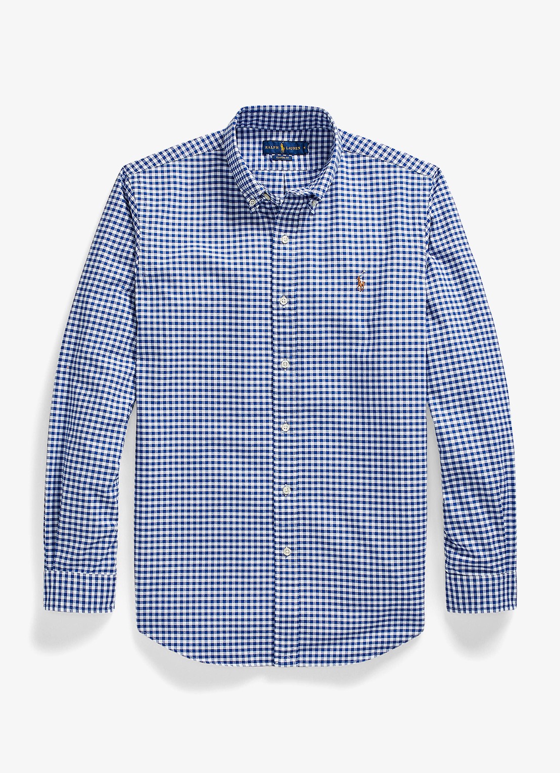 Ralph Lauren Custom fit overhemd met logoborduring - voorkant blue white gingham / blauw
