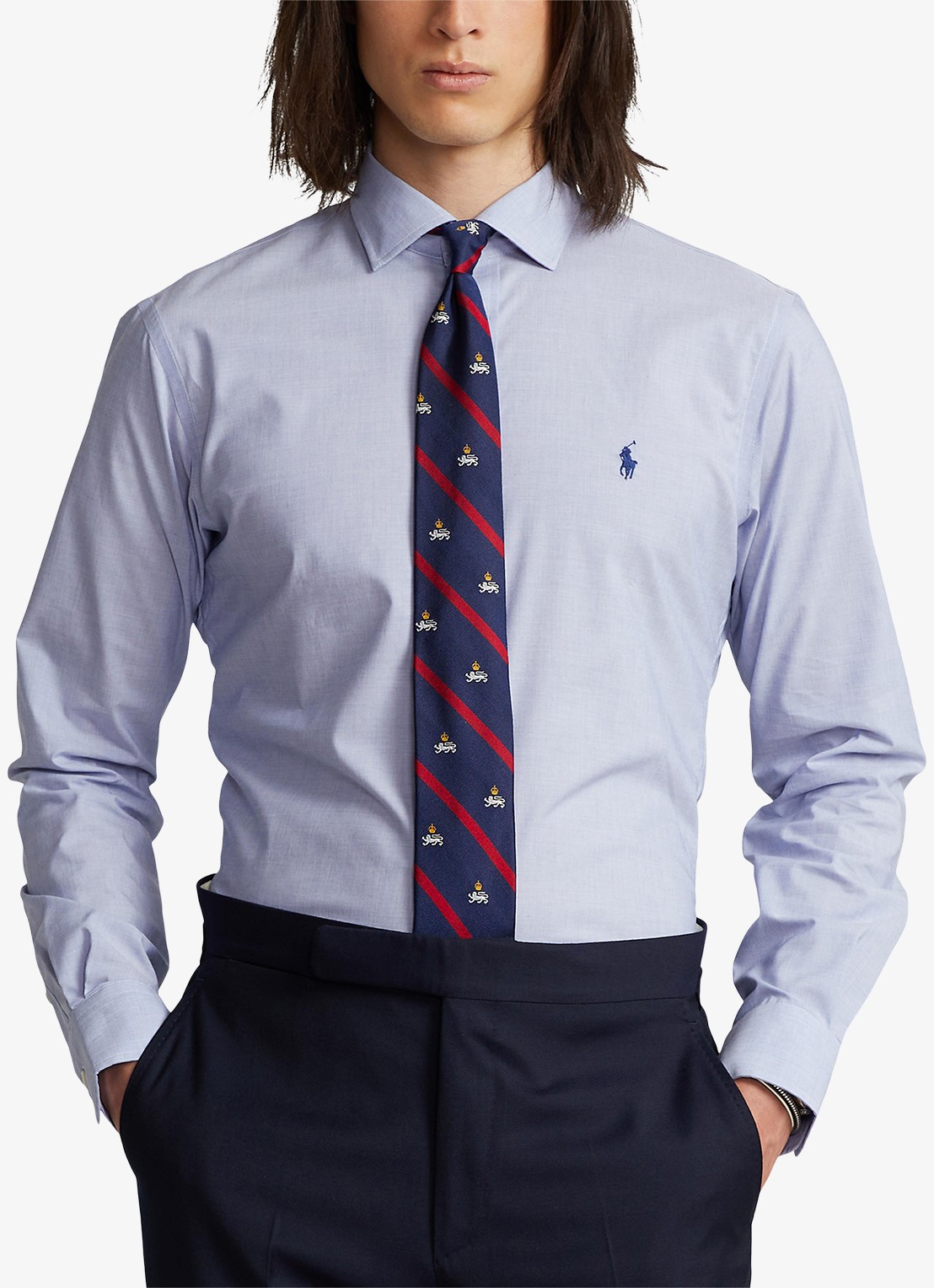 Ralph Lauren Custom fit overhemd met logoborduring - detail light blue / white