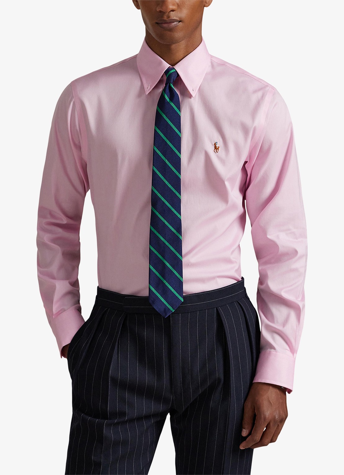 Ralph Lauren Custom fit overhemd met logoborduring - detail 3 pink , white / roze , wit