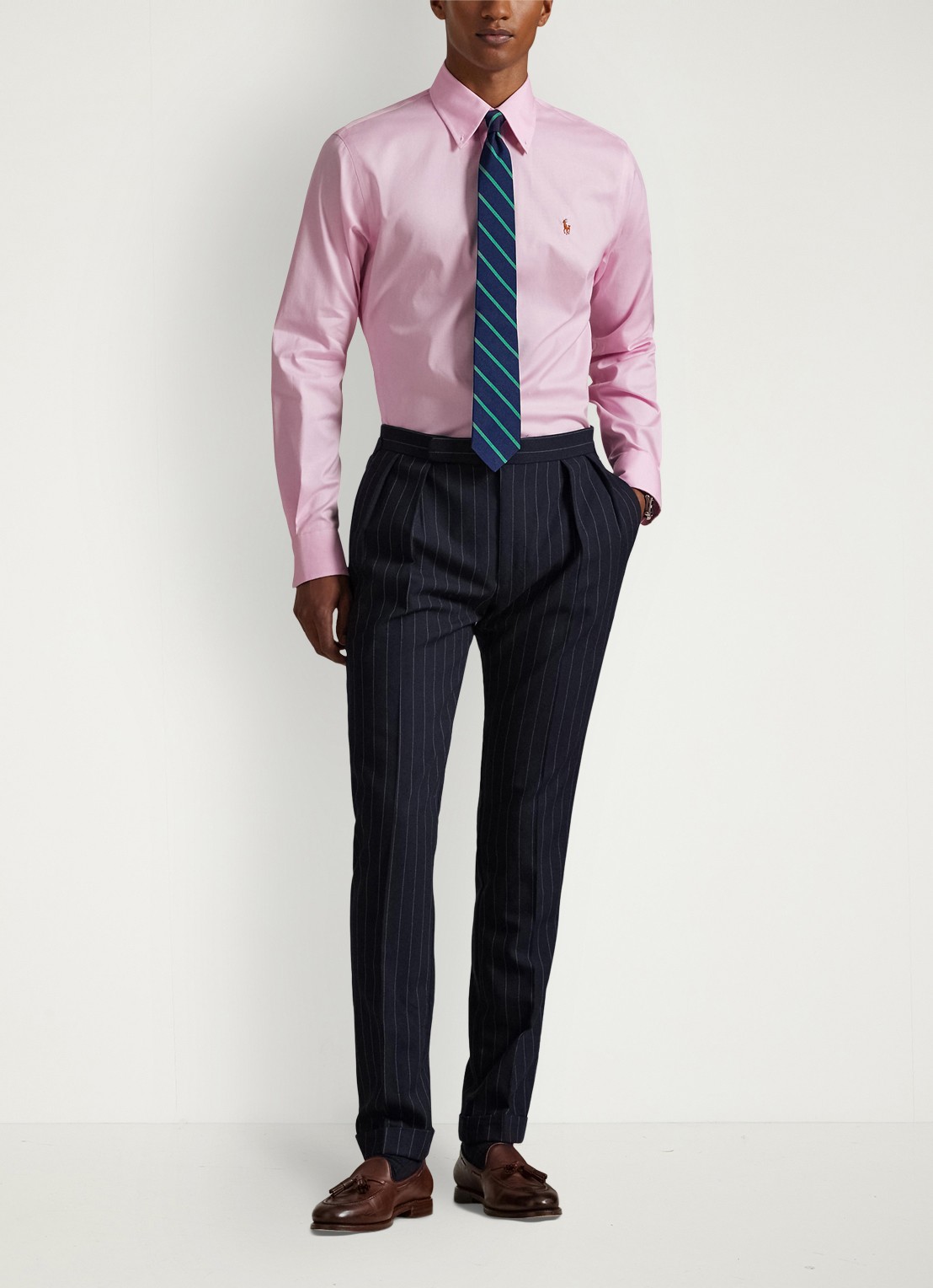Ralph Lauren Custom fit overhemd met logoborduring - voorkant 2 pink , white / roze , wit