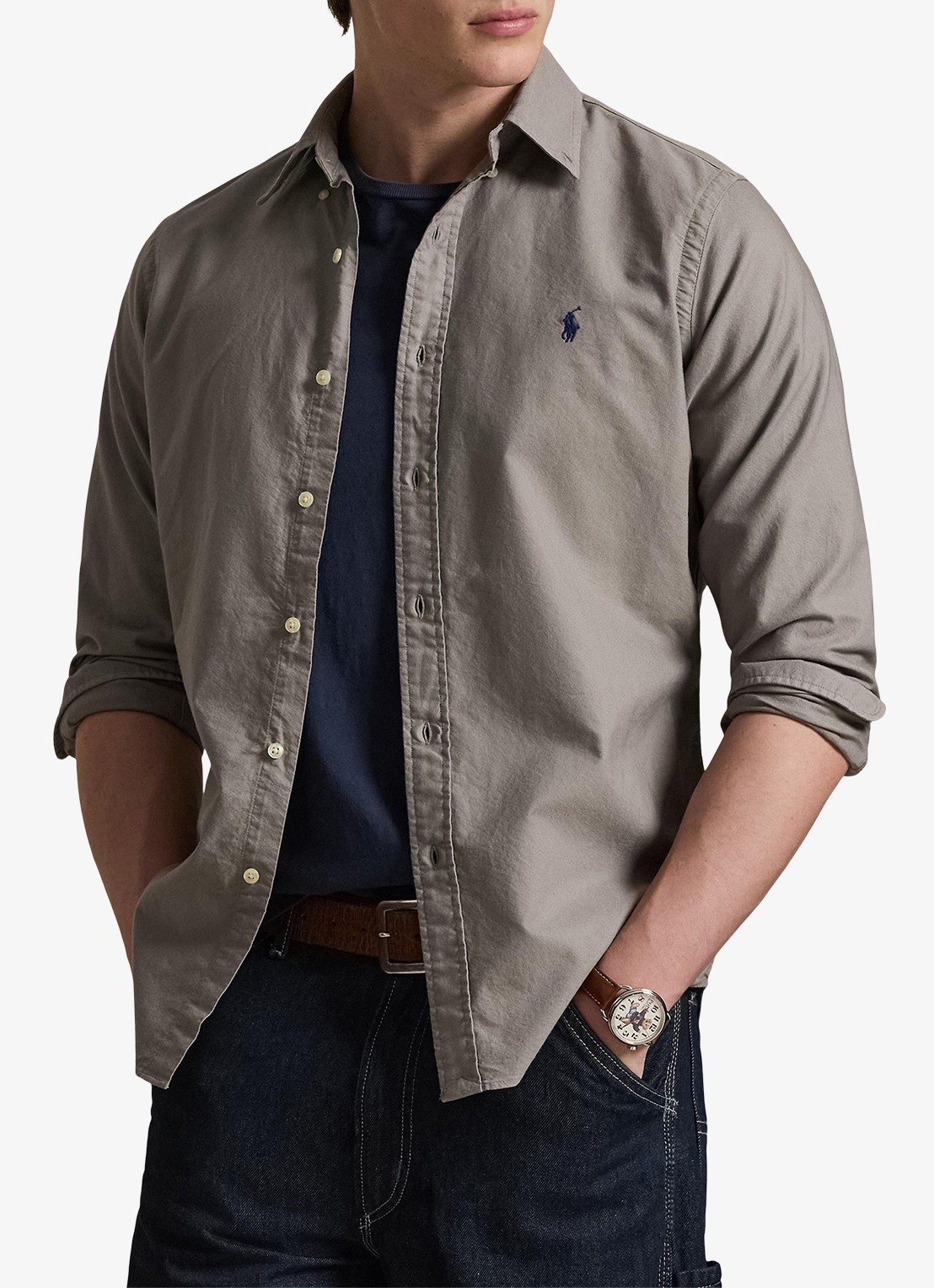 Ralph Lauren Custom fit overhemd met logoborduring - detail 4 perfect grey / grijs