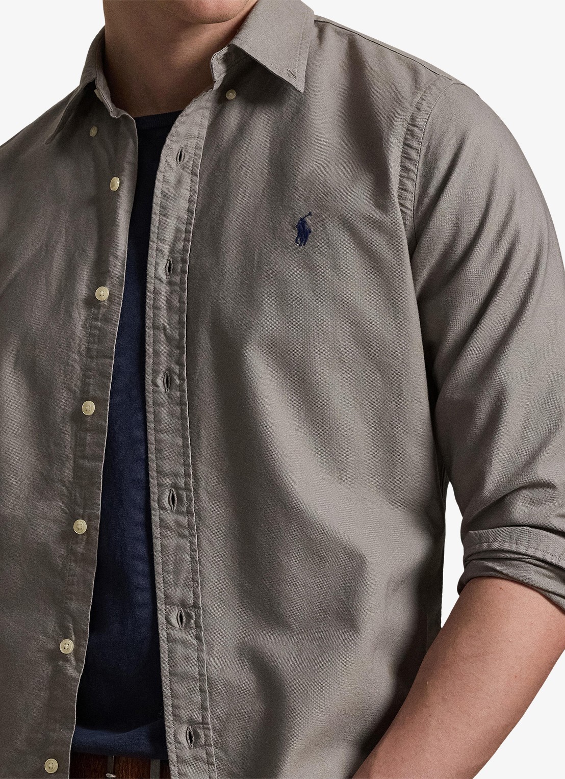 Ralph Lauren Custom fit overhemd met logoborduring - detail 5 perfect grey / grijs