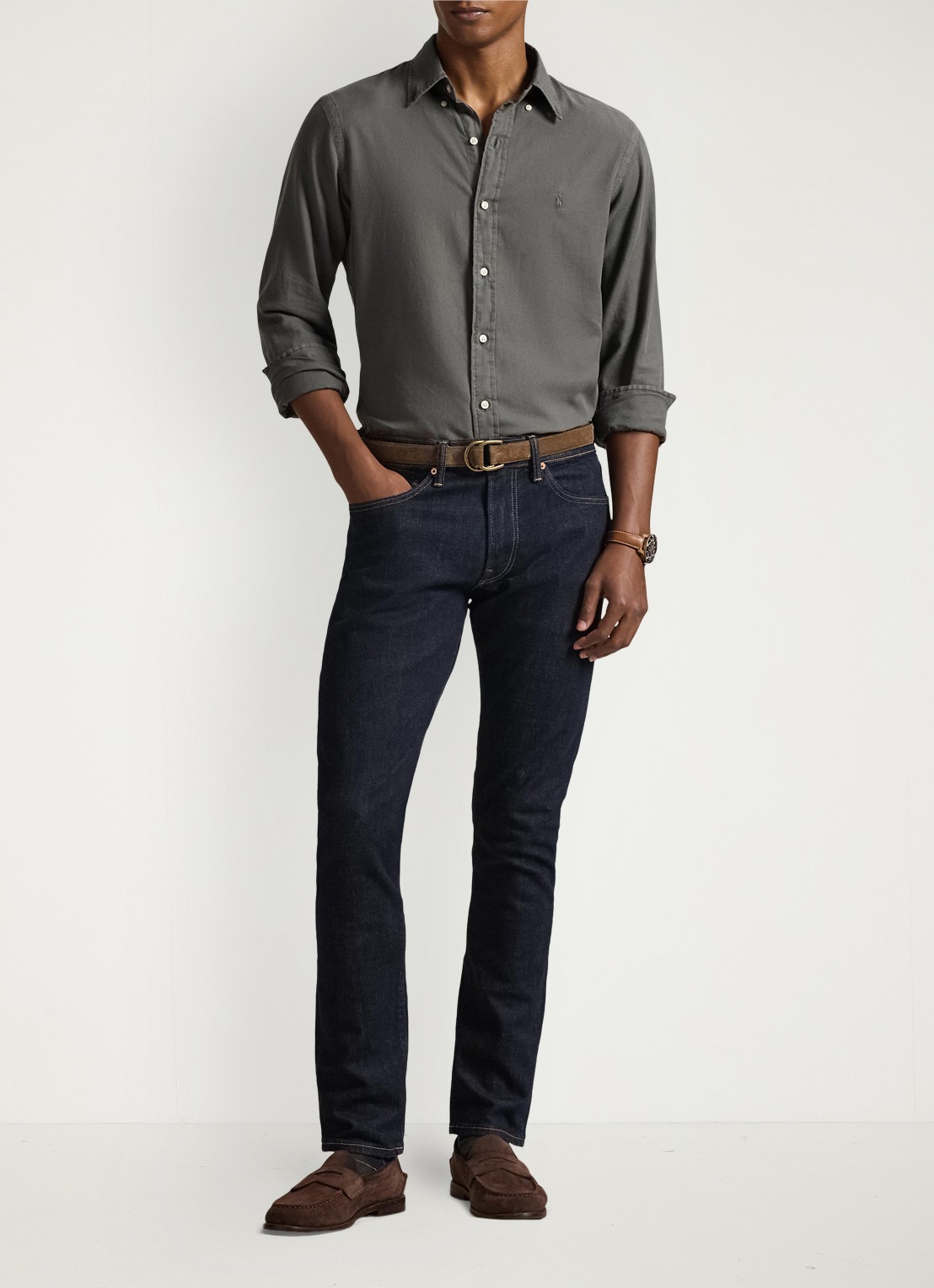 Ralph Lauren Custom fit overhemd met logoborduring - voorkant 5 dark metal / donkergrijs