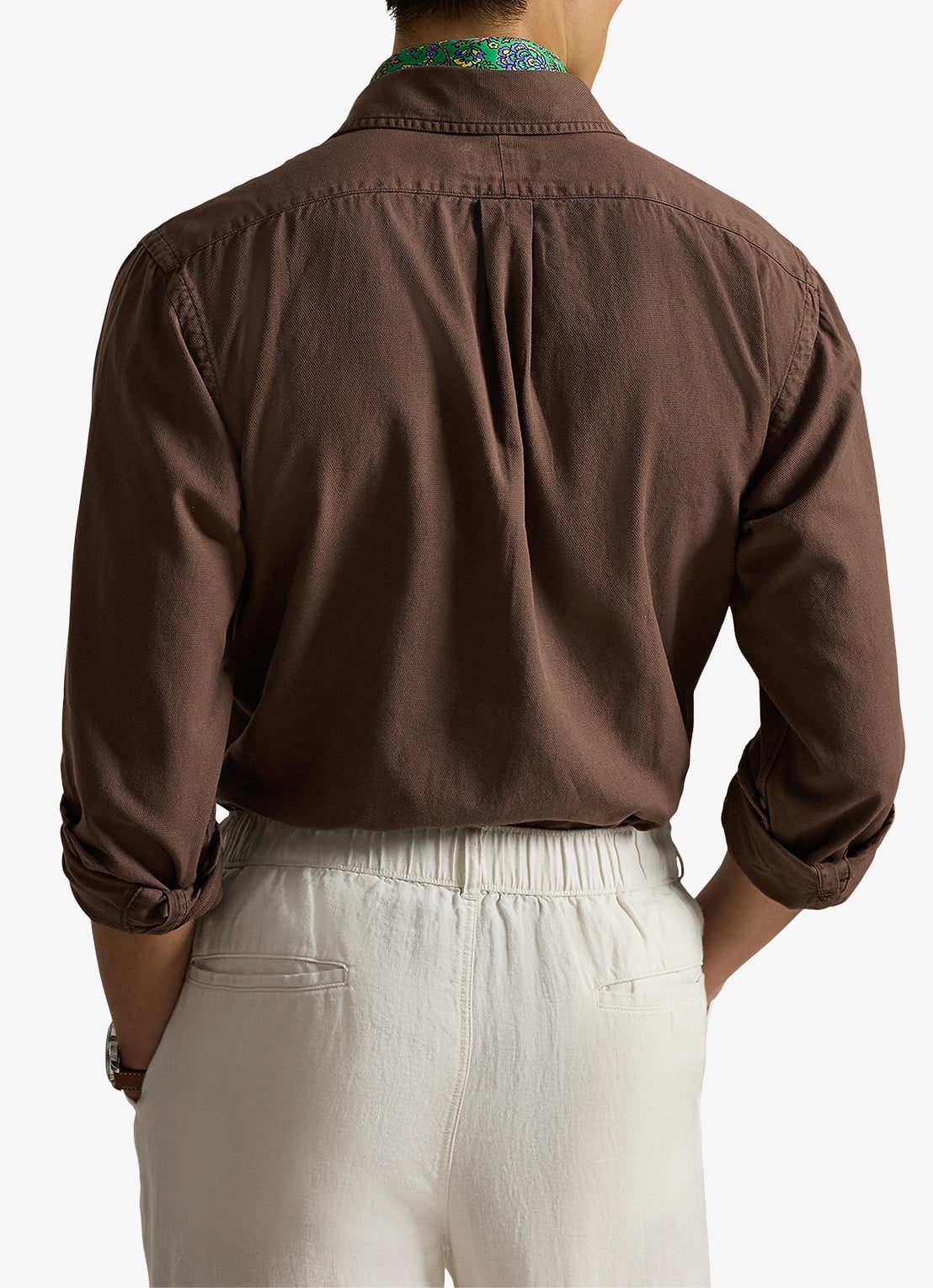 Ralph Lauren Custom fit overhemd met logoborduring - achterkant nutmeg brown / bruin