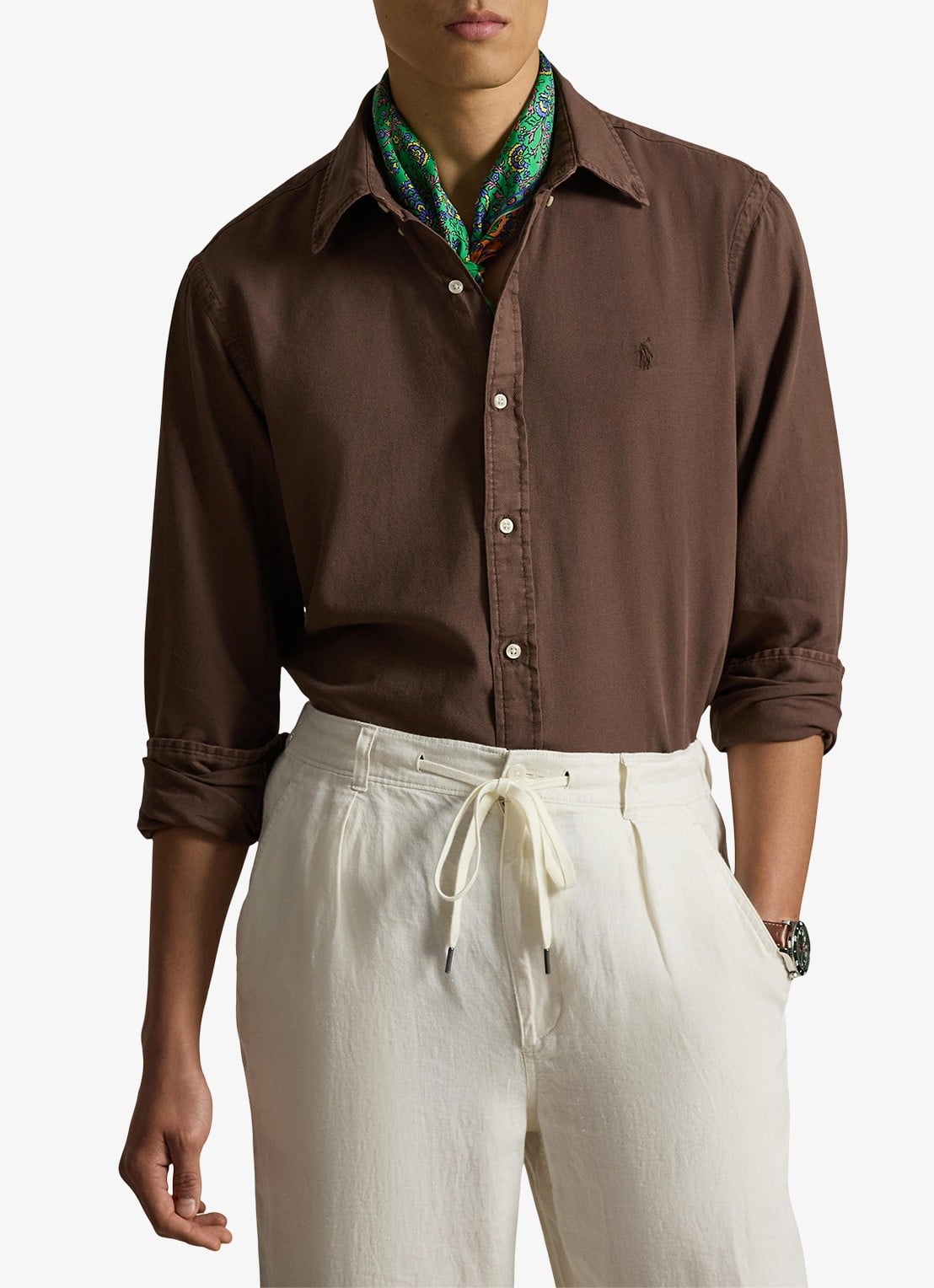 Ralph Lauren Custom fit overhemd met logoborduring - detail 4 nutmeg brown / bruin
