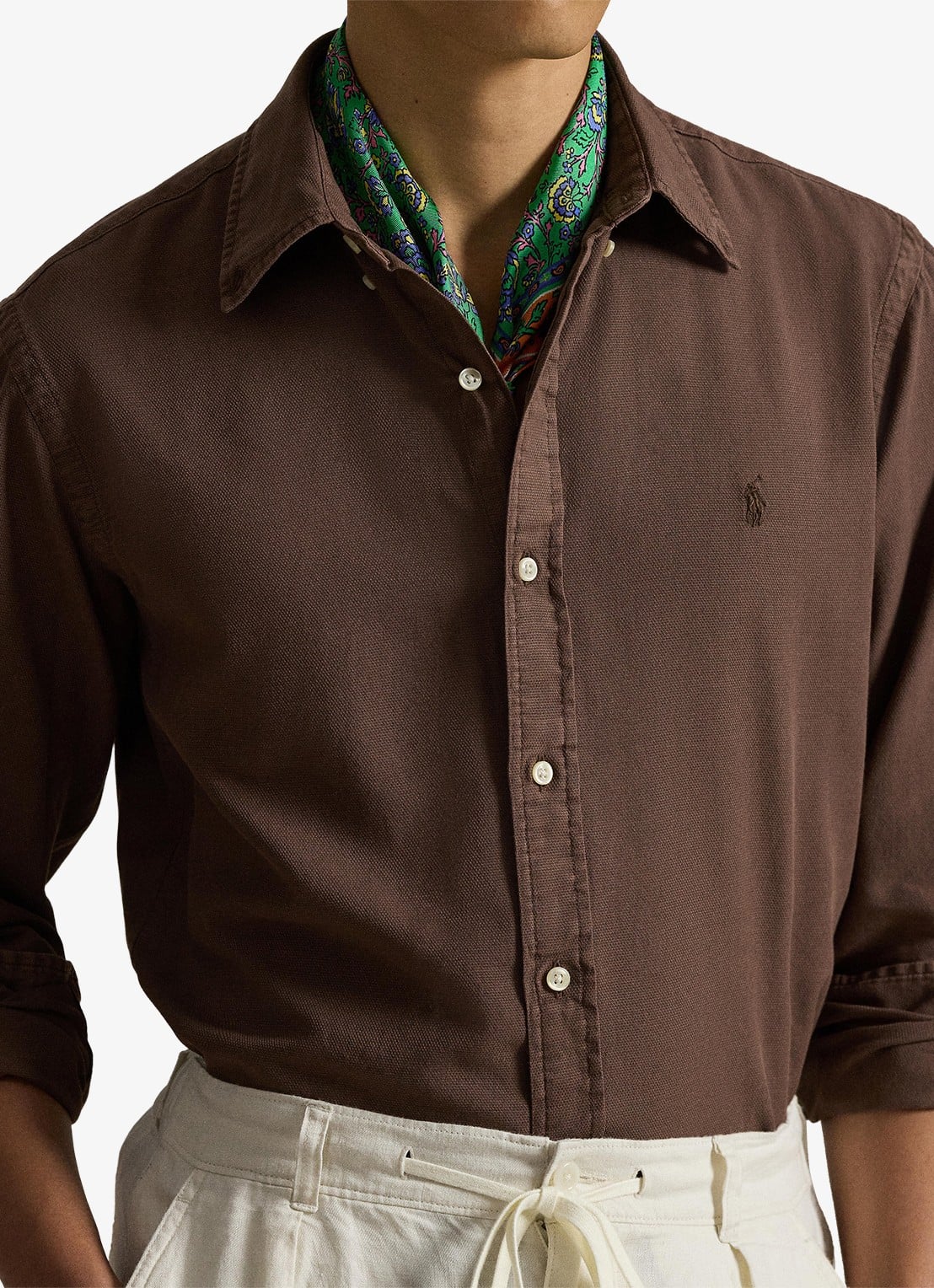 Ralph Lauren Custom fit overhemd met logoborduring - detail 5 nutmeg brown / bruin