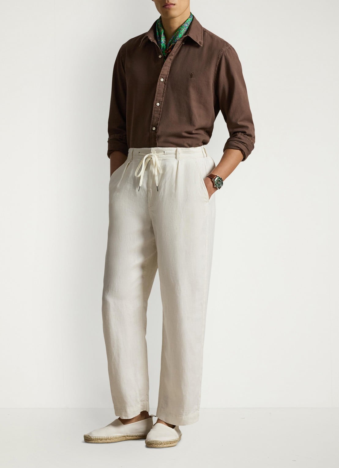 Ralph Lauren Custom fit overhemd met logoborduring - voorkant 3 nutmeg brown / bruin