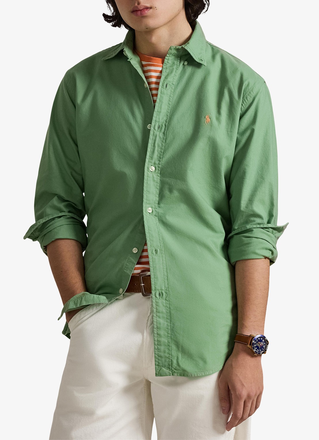 Ralph Lauren Custom fit overhemd met logoborduring - detail 3 outback green / groen