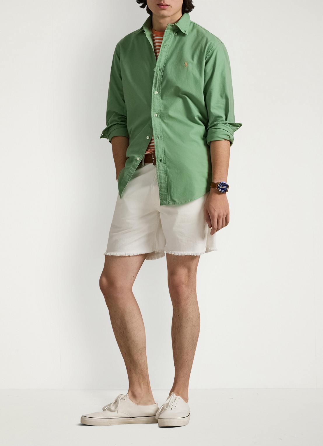 Ralph Lauren Custom fit overhemd met logoborduring - voorkant 2 outback green / groen