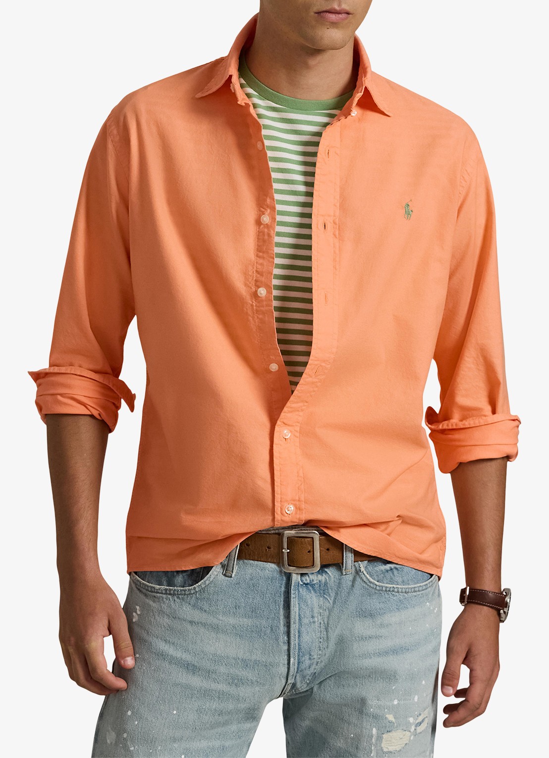 Ralph Lauren Custom fit overhemd met logoborduring - detail pompano orange / oranje