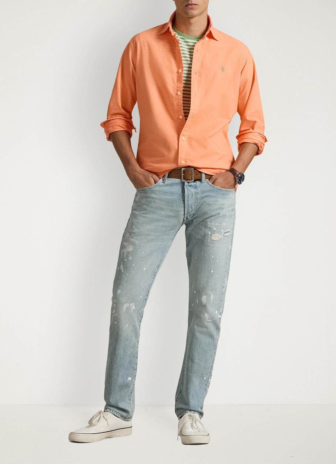 Ralph Lauren Custom fit overhemd met logoborduring - voorkant 5 pompano orange / oranje