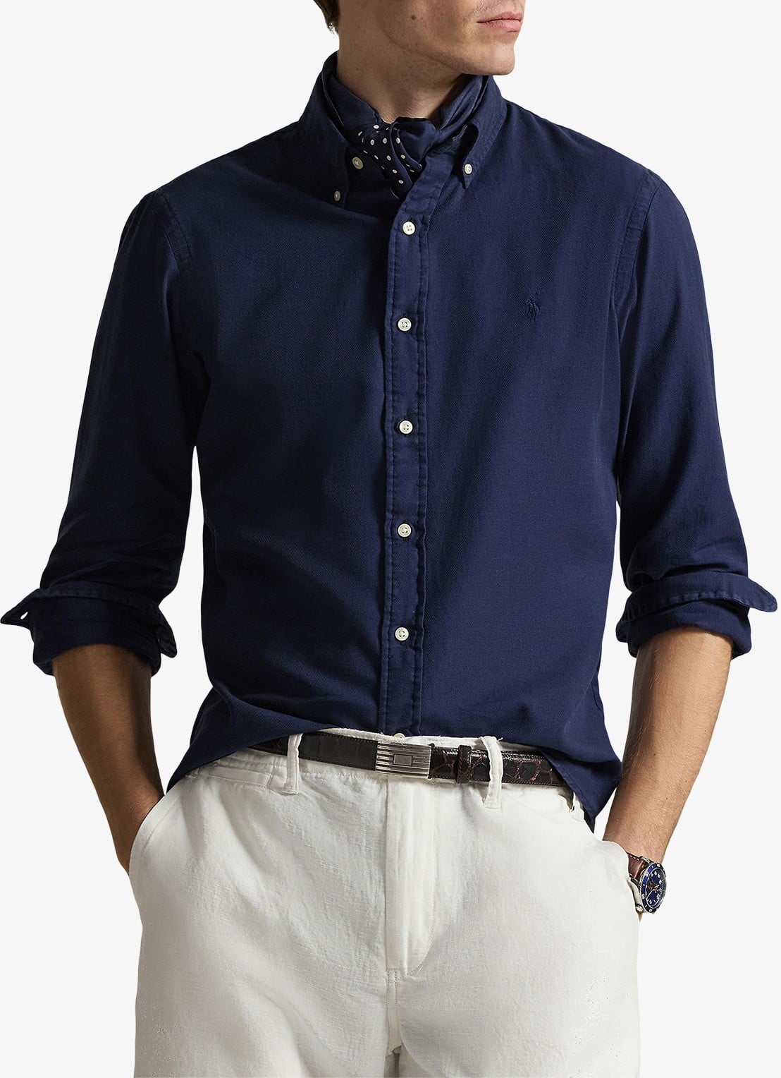 Ralph Lauren Custom fit overhemd met logoborduring - detail cruise navy / donkerblauw