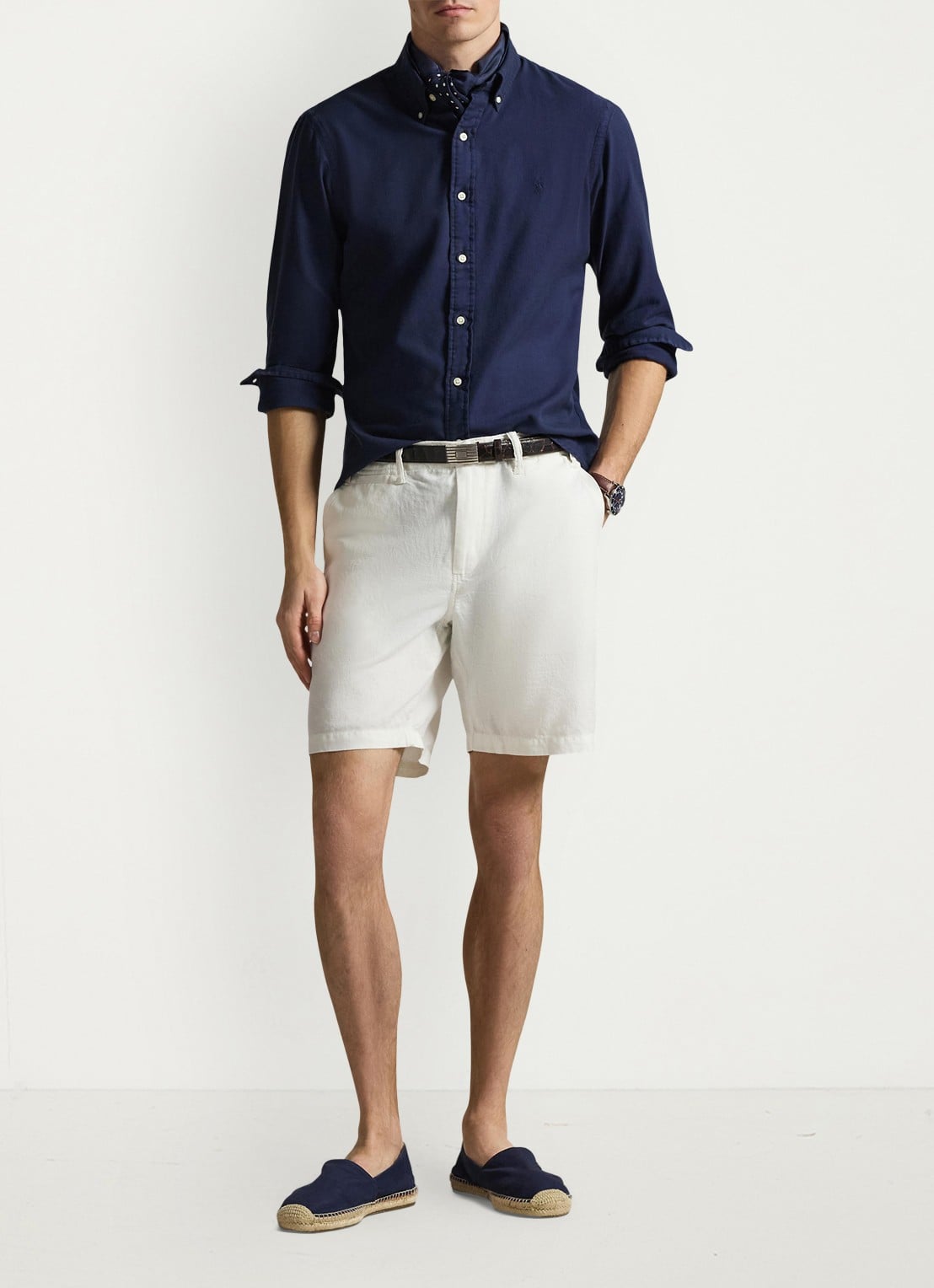 Ralph Lauren Custom fit overhemd met logoborduring - voorkant 5 cruise navy / donkerblauw