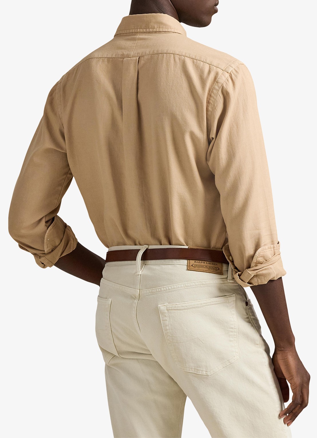 Ralph Lauren Custom fit overhemd met logoborduring - achterkant surrey tan / bruin