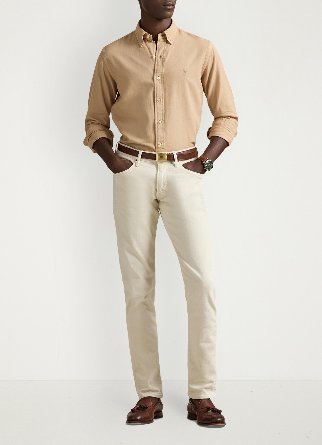 Ralph Lauren Custom fit overhemd met logoborduring - voorkant 5 surrey tan / bruin