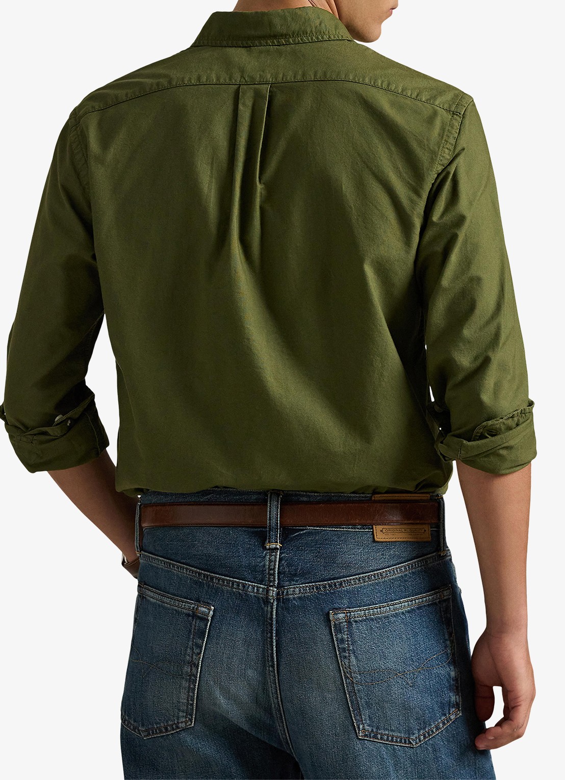Ralph Lauren Custom fit overhemd met logoborduring - achterkant 3 new olive / olijfgroen