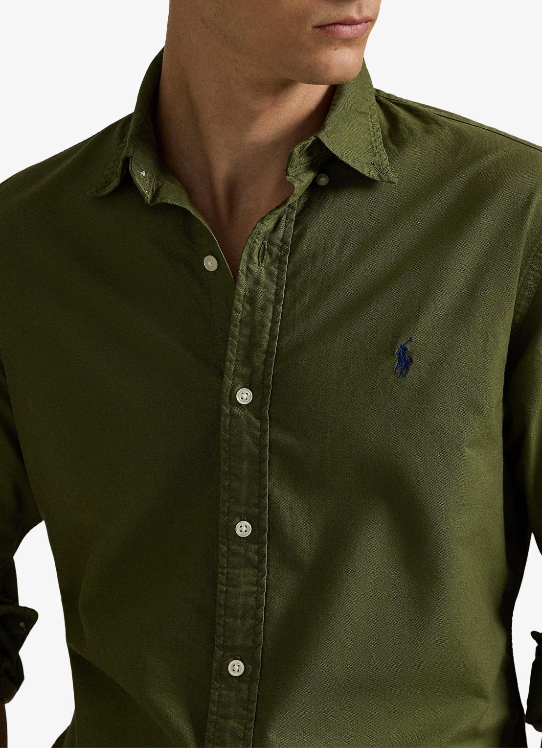 Ralph Lauren Custom fit overhemd met logoborduring - detail 2 new olive / olijfgroen