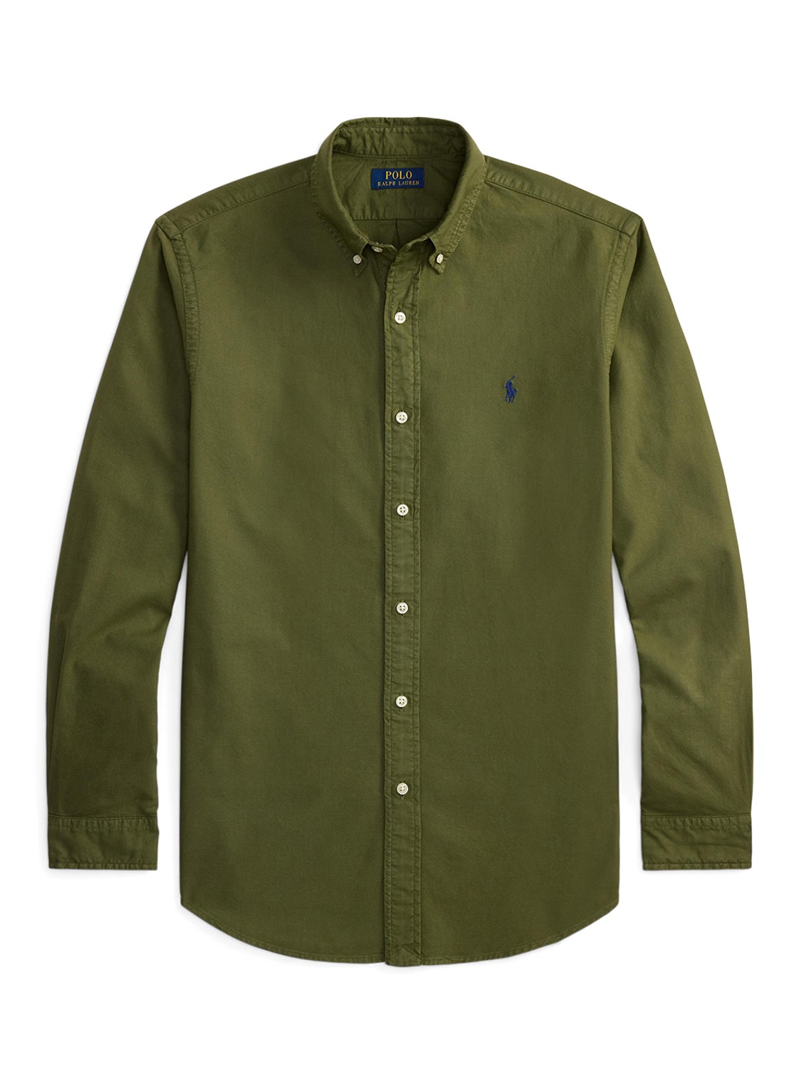 Ralph Lauren Custom fit overhemd met logoborduring - voorkant 4 new olive / olijfgroen
