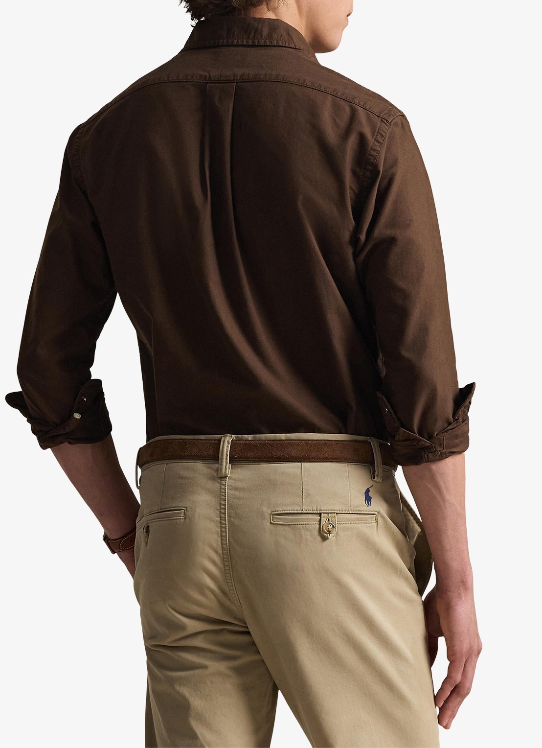 Ralph Lauren Custom fit overhemd met logoborduring - achterkant 5 nutmeg brown / bruin