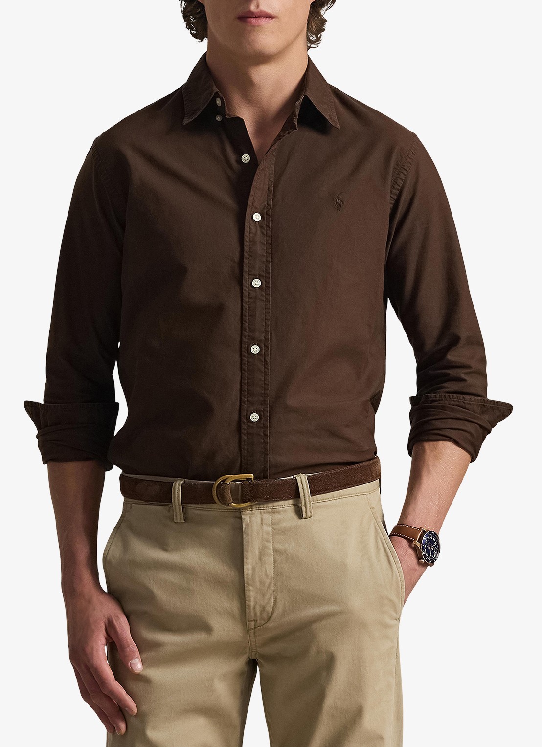 Ralph Lauren Custom fit overhemd met logoborduring - detail 3 nutmeg brown / bruin