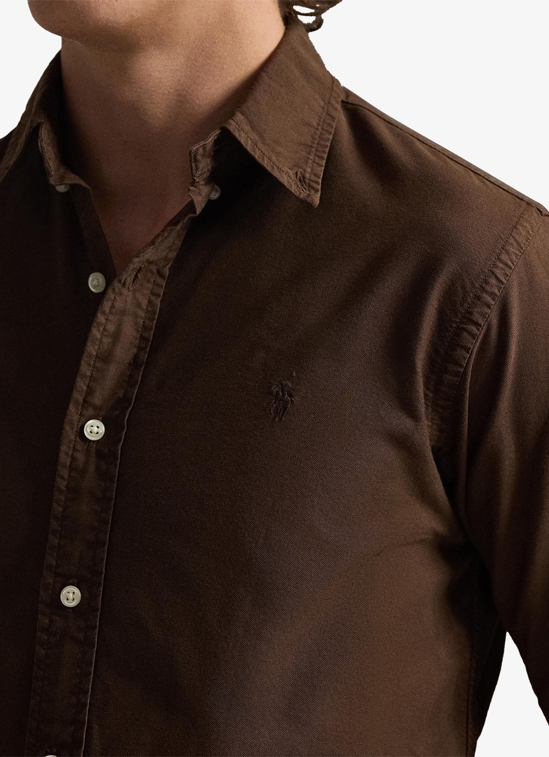 Ralph Lauren Custom fit overhemd met logoborduring - detail 4 nutmeg brown / bruin
