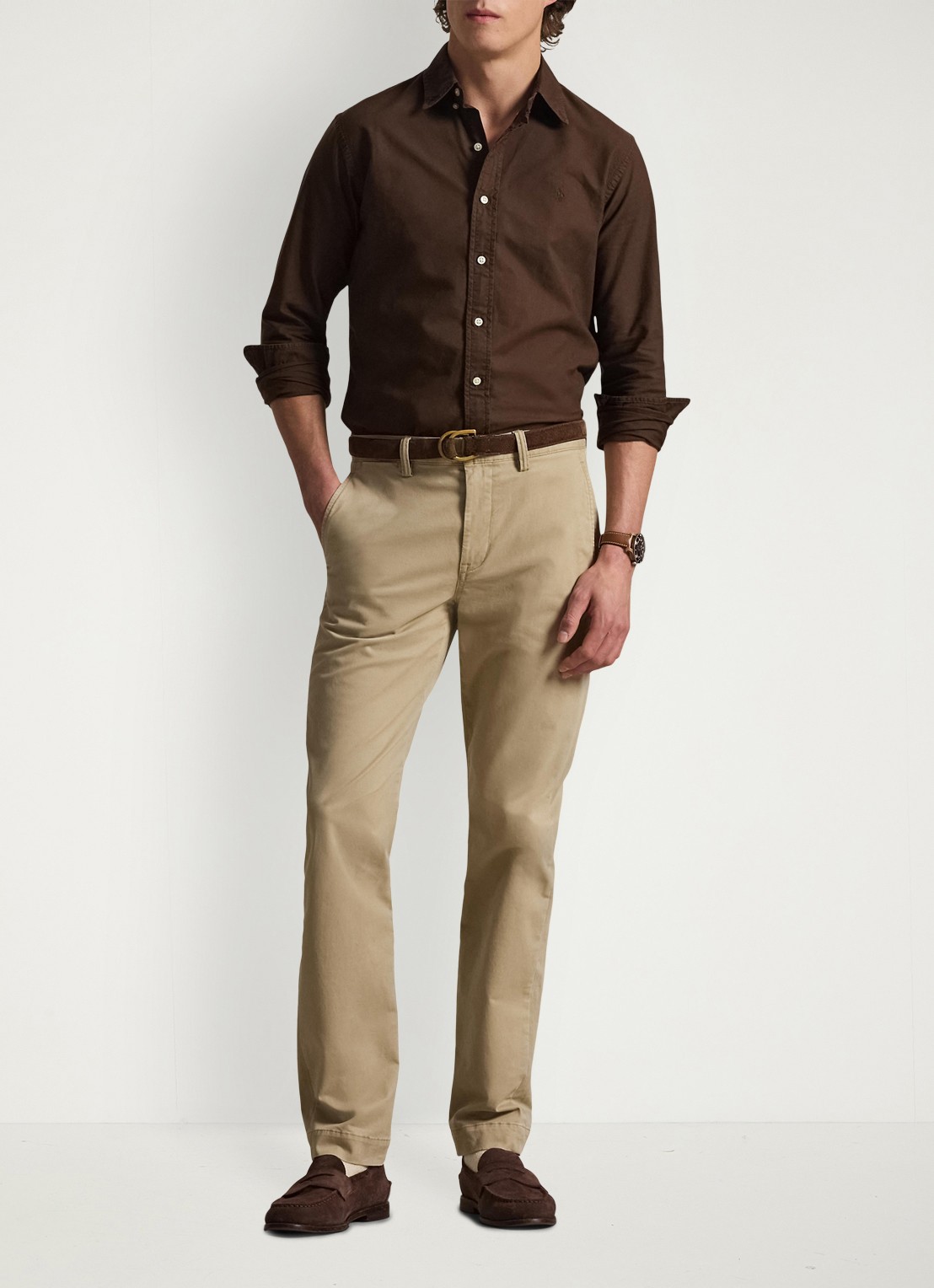 Ralph Lauren Custom fit overhemd met logoborduring - voorkant 2 nutmeg brown / bruin
