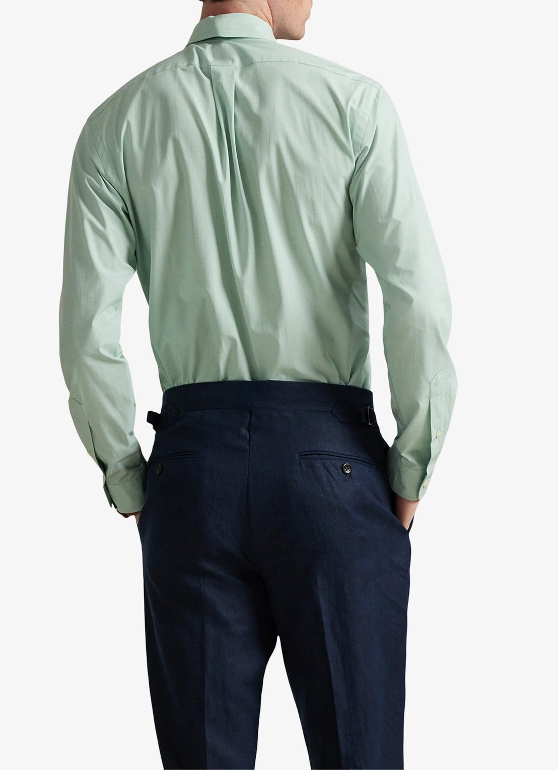 Ralph Lauren Custom fit overhemd met logoborduring - achterkant 5 essex green white / lindegroen