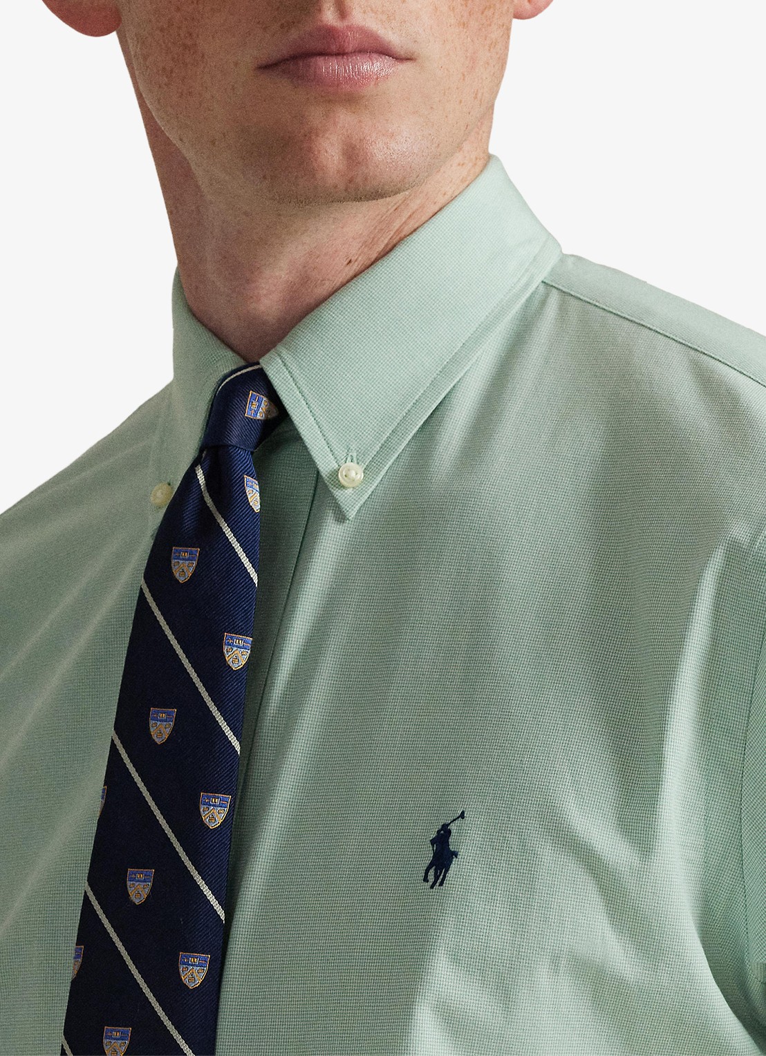 Ralph Lauren Custom fit overhemd met logoborduring - detail 2 essex green white / lindegroen