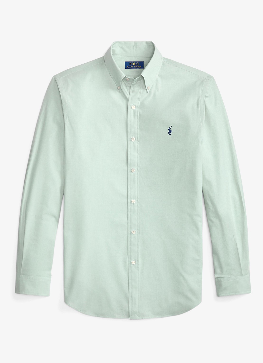 Ralph Lauren Custom fit overhemd met logoborduring - voorkant 3 essex green white / lindegroen