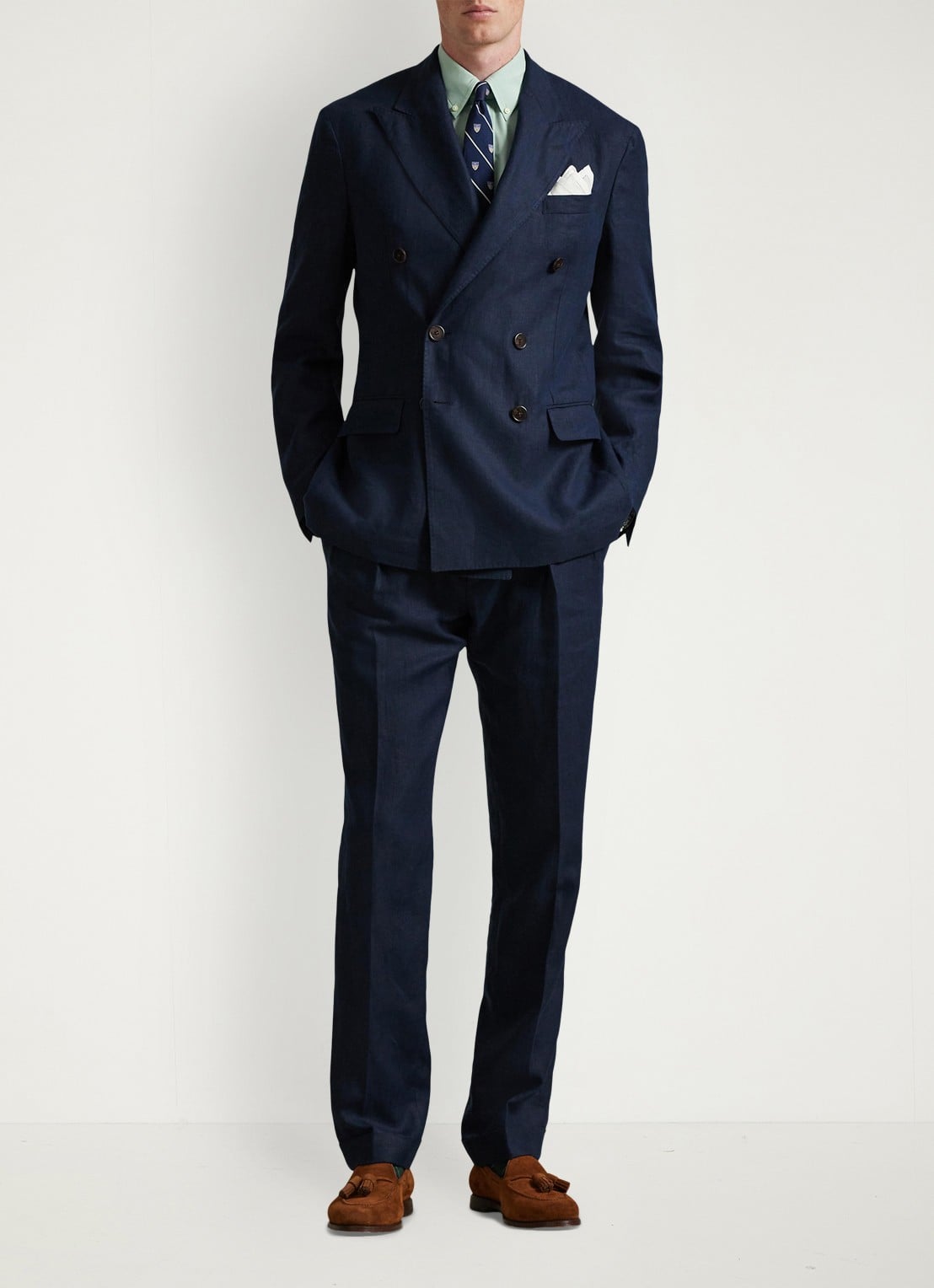 Ralph Lauren Custom fit overhemd met logoborduring - voorkant 4 essex green white / lindegroen