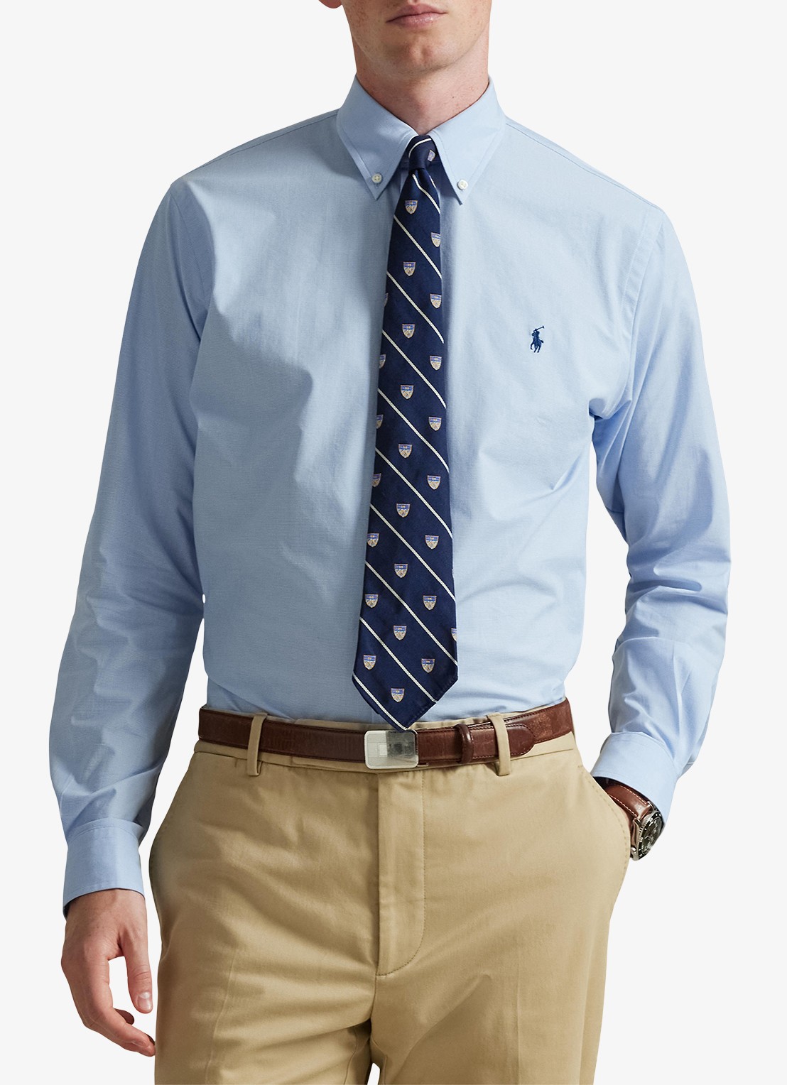 Ralph Lauren Custom fit overhemd met logoborduring - detail 4 cabana blue white / lichtblauw