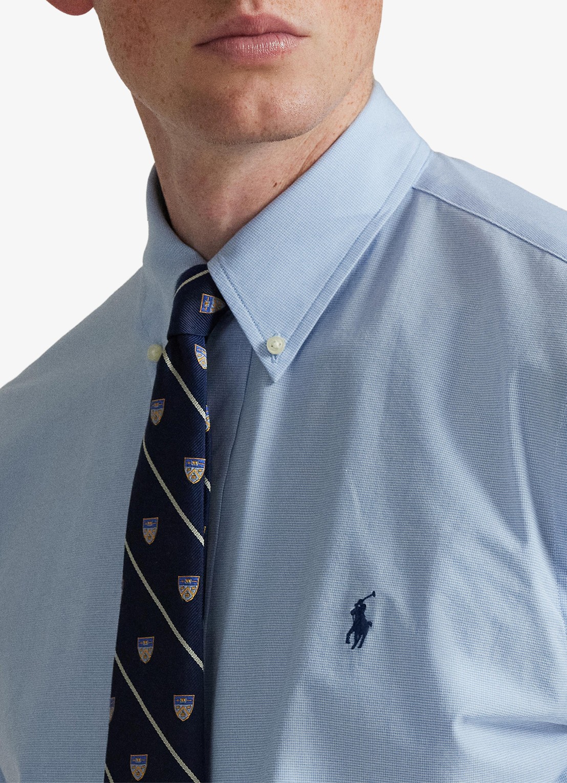 Ralph Lauren Custom fit overhemd met logoborduring - detail 5 cabana blue white / lichtblauw