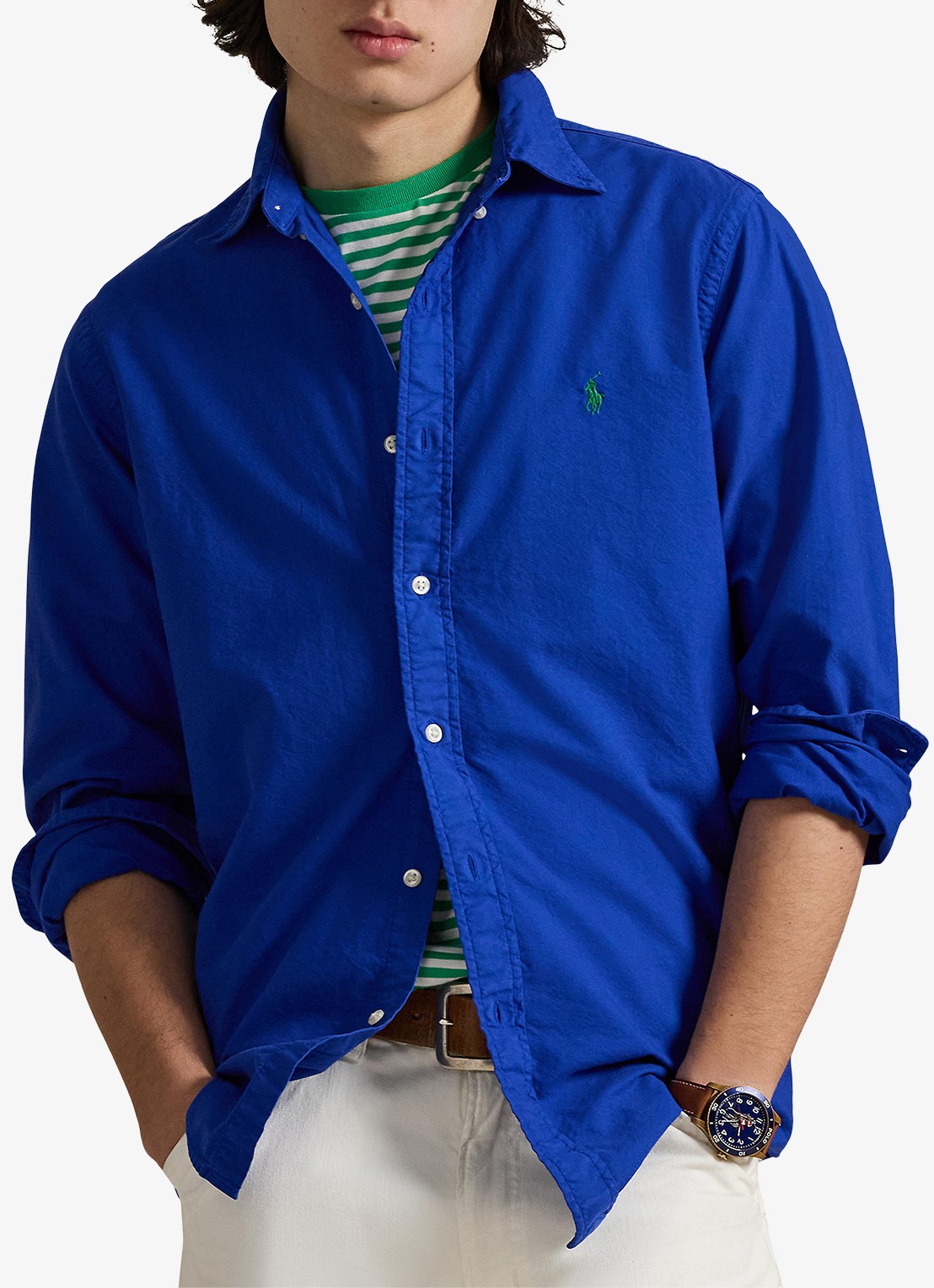 Ralph Lauren Custom fit overhemd met logoborduring - detail pacific royal