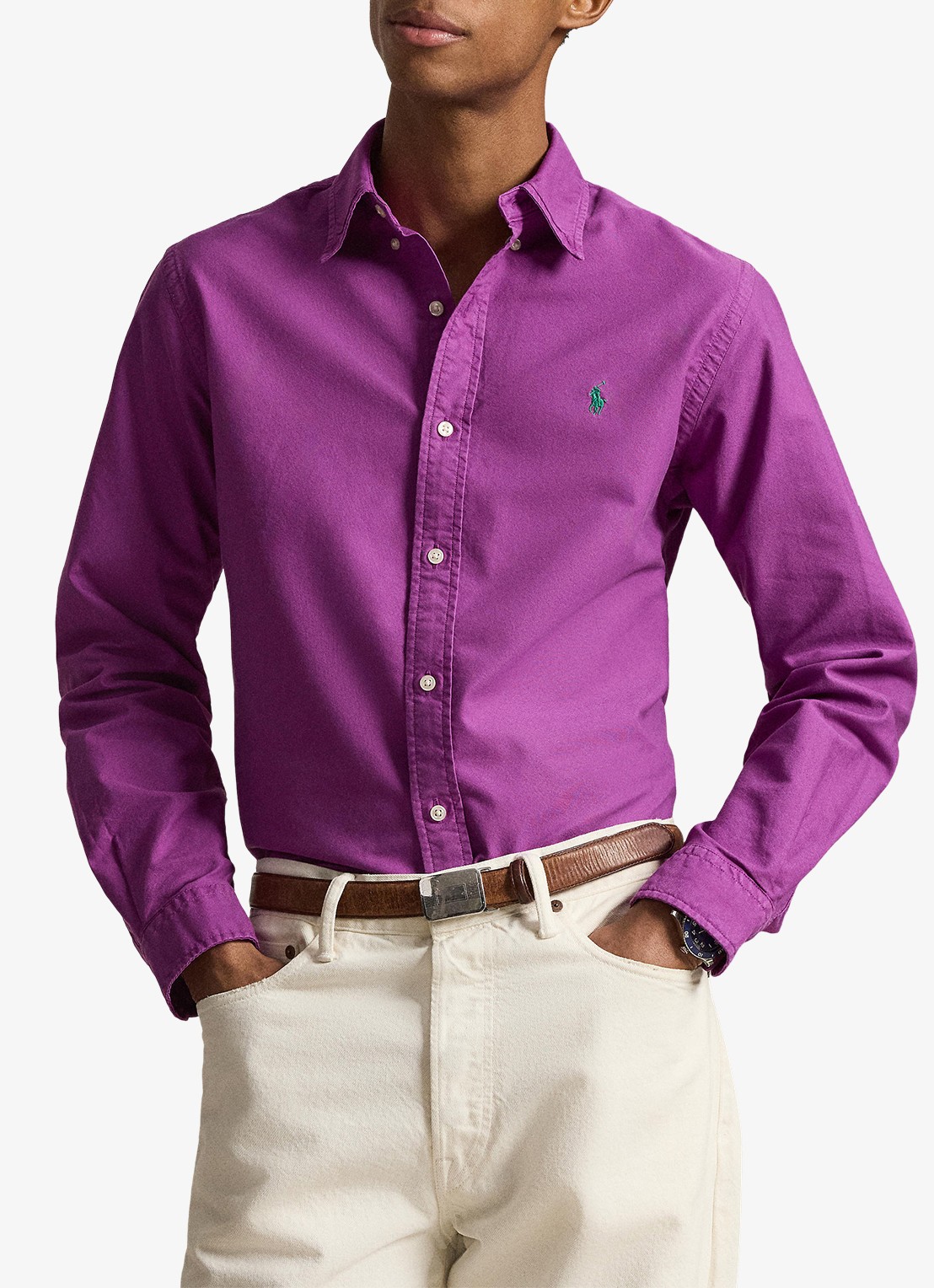 Ralph Lauren Custom fit overhemd met logoborduring - detail 4 purple dawn