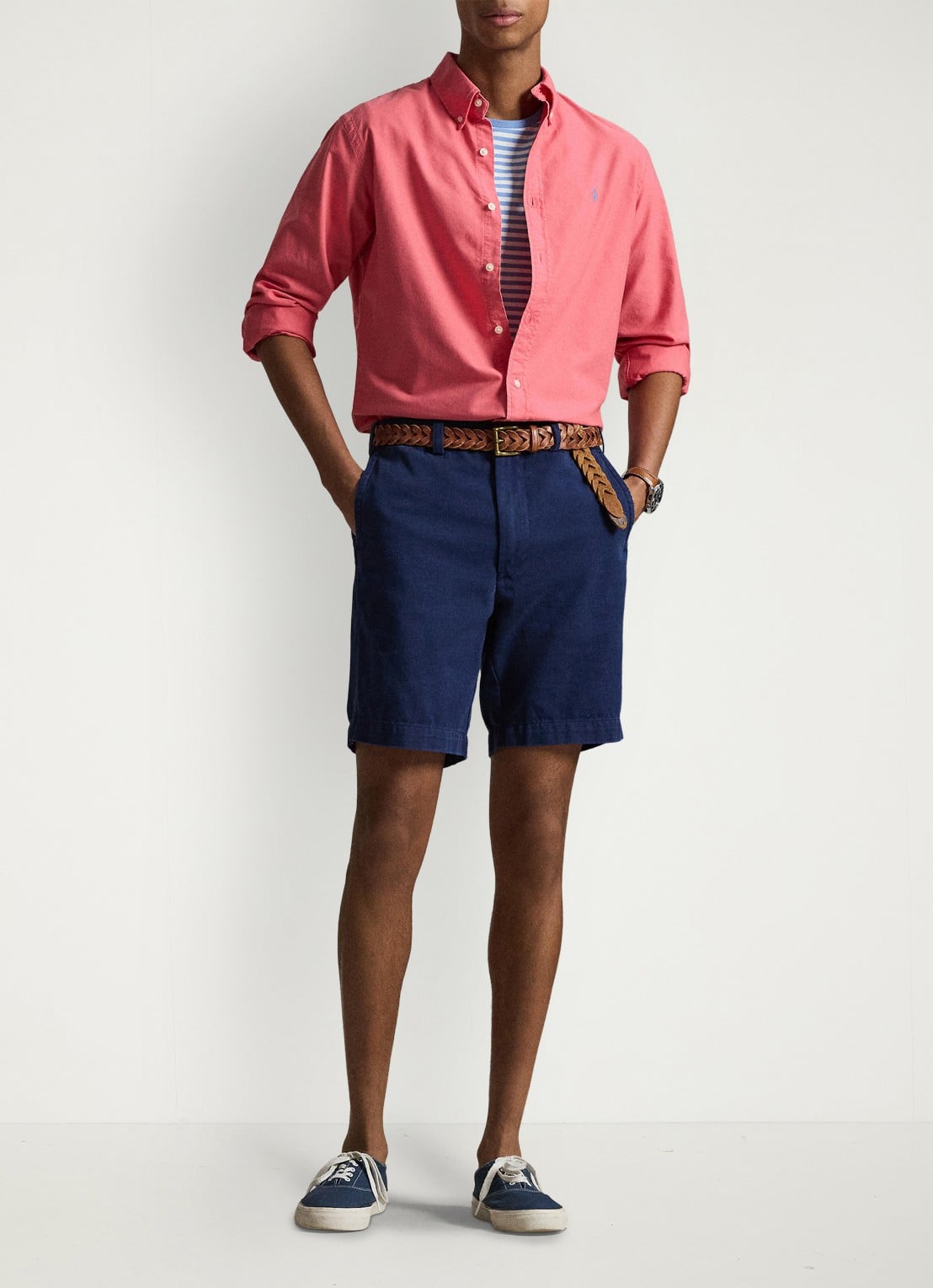 Ralph Lauren Custom fit overhemd met logoborduring - voorkant 3 pale red