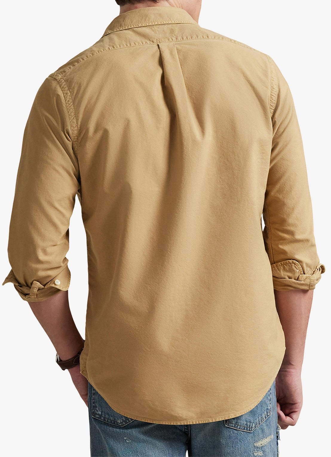 Ralph Lauren Custom fit overhemd met logoborduring - achterkant cafe tan