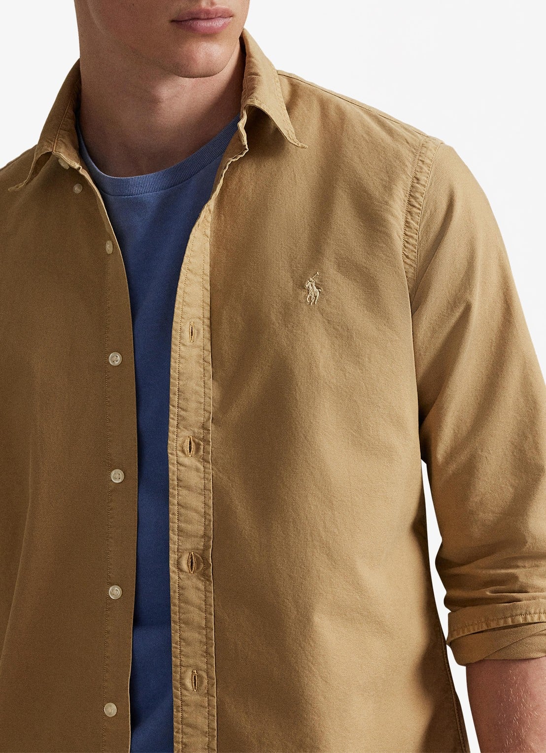 Ralph Lauren Custom fit overhemd met logoborduring - detail 3 cafe tan
