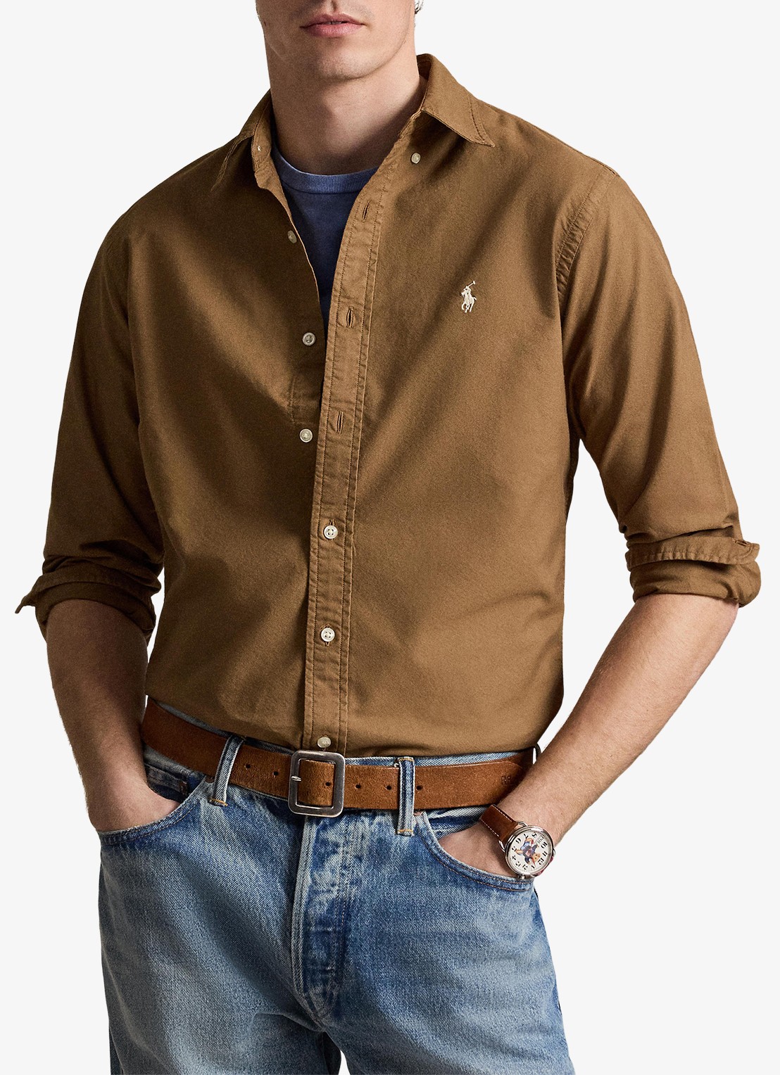 Ralph Lauren Custom fit overhemd met logoborduring - detail 2 rl brown