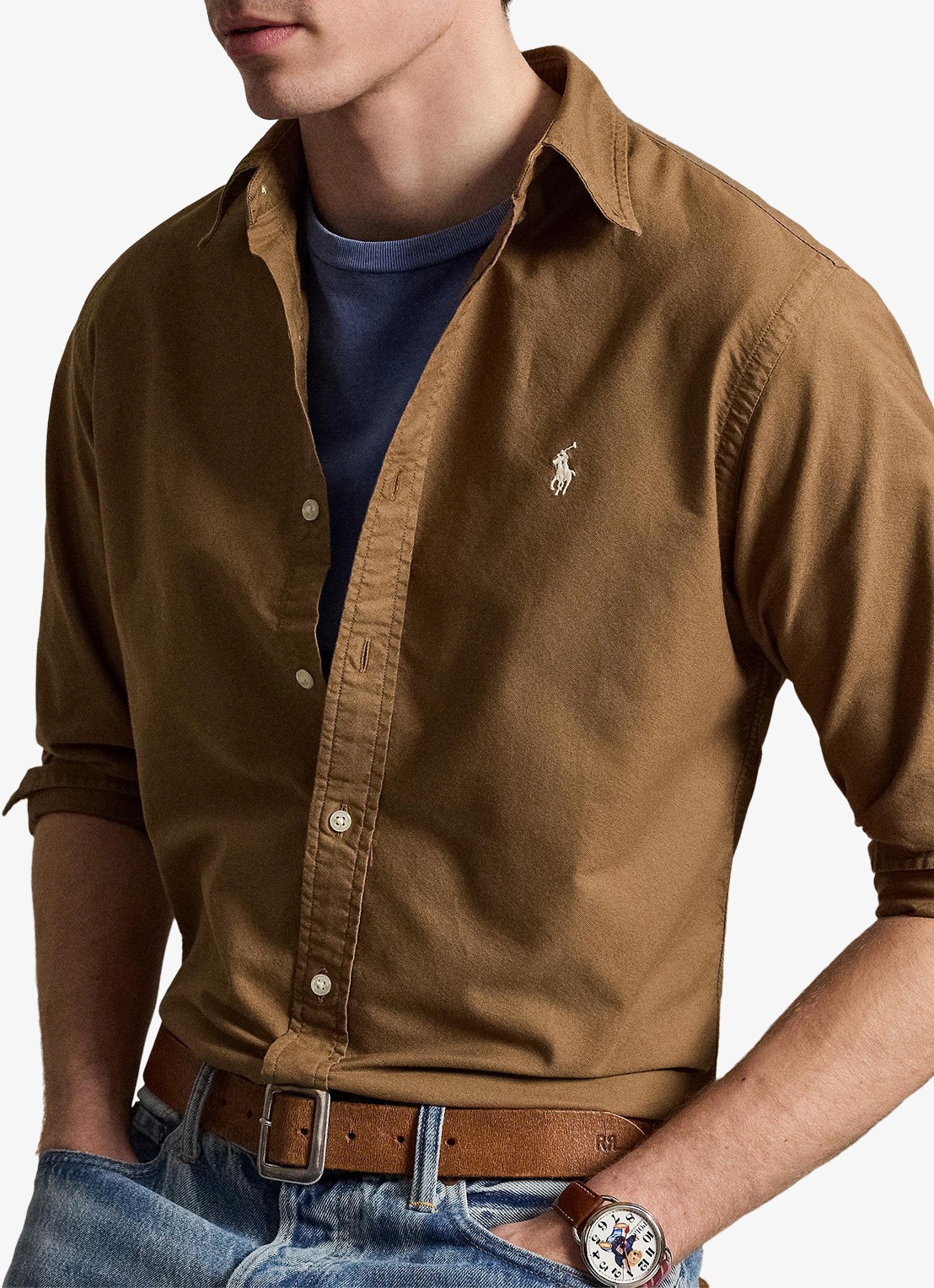Ralph Lauren Custom fit overhemd met logoborduring - detail 4 rl brown