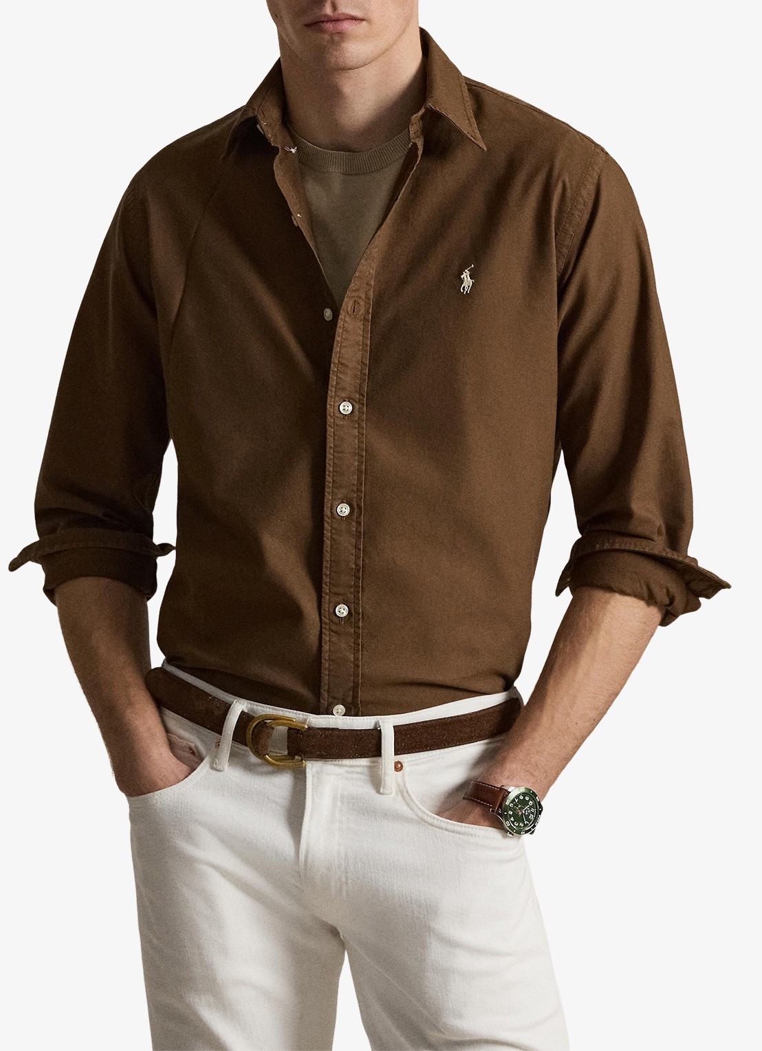 Ralph Lauren Custom fit overhemd met logoborduring - detail 2 chestnut / lichtbruin