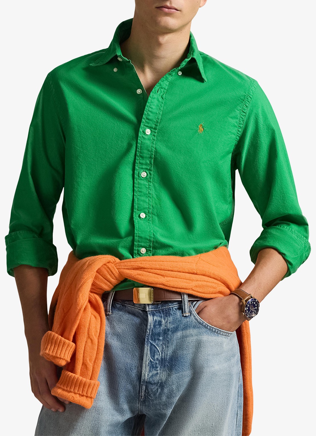 Ralph Lauren Custom fit overhemd met logoborduring - detail stem