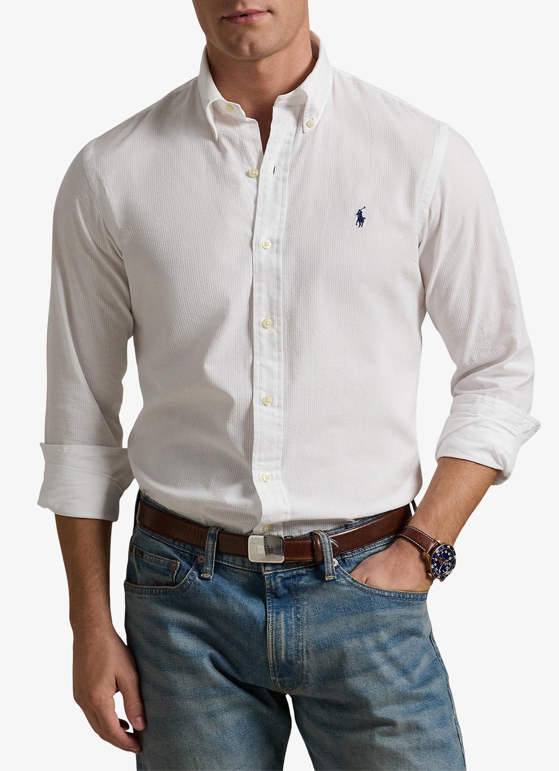 Ralph Lauren Custom fit overhemd met logoborduring - detail 4 white / wit