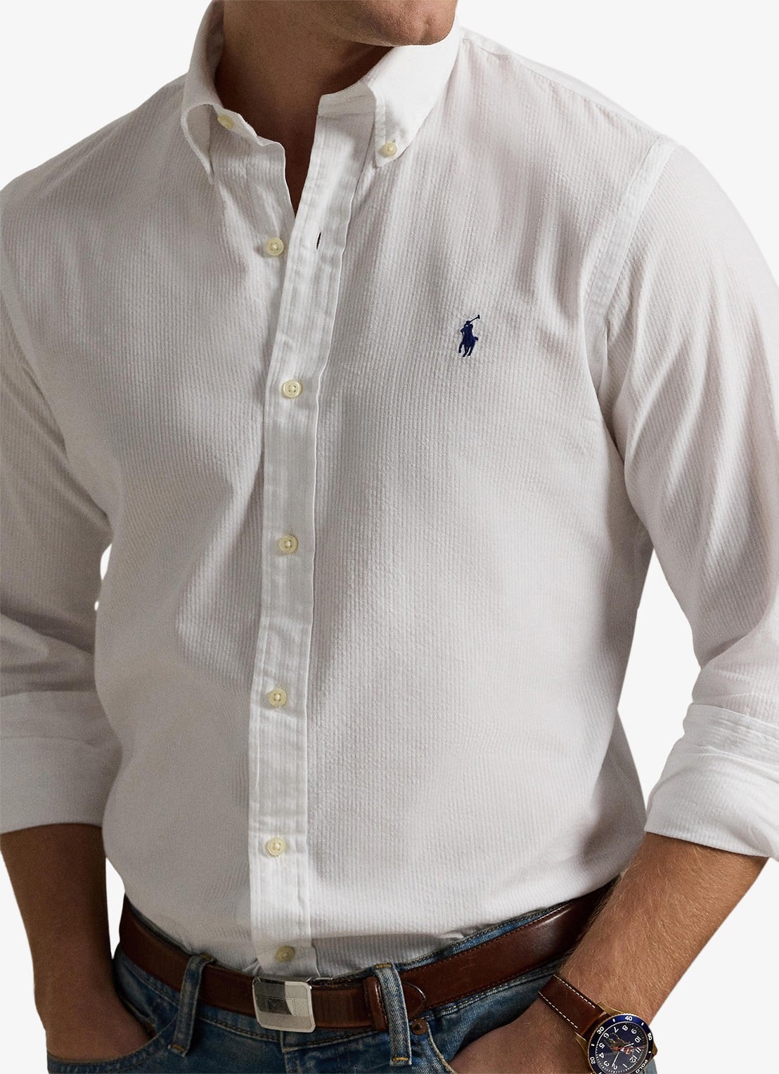 Ralph Lauren Custom fit overhemd met logoborduring - detail 5 white / wit