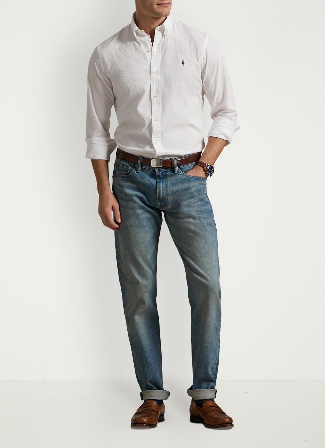 Ralph Lauren Custom fit overhemd met logoborduring - voorkant 3 white / wit