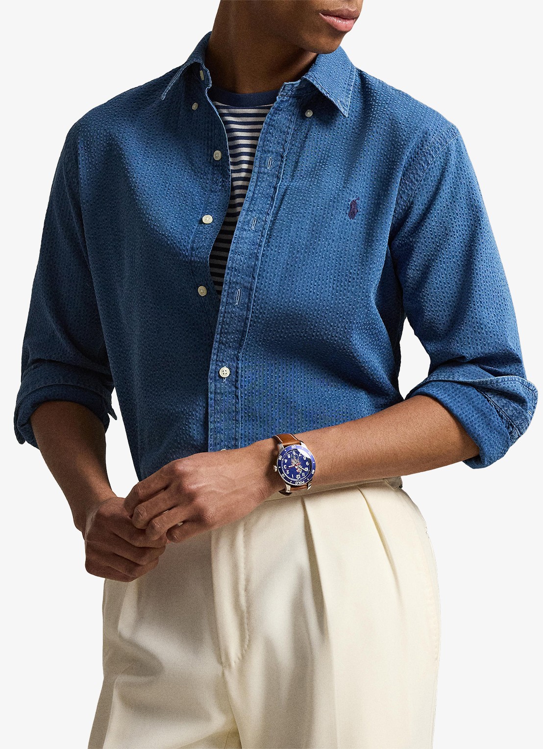 Ralph Lauren Custom fit overhemd met logoborduring - detail dark indigo-2wee