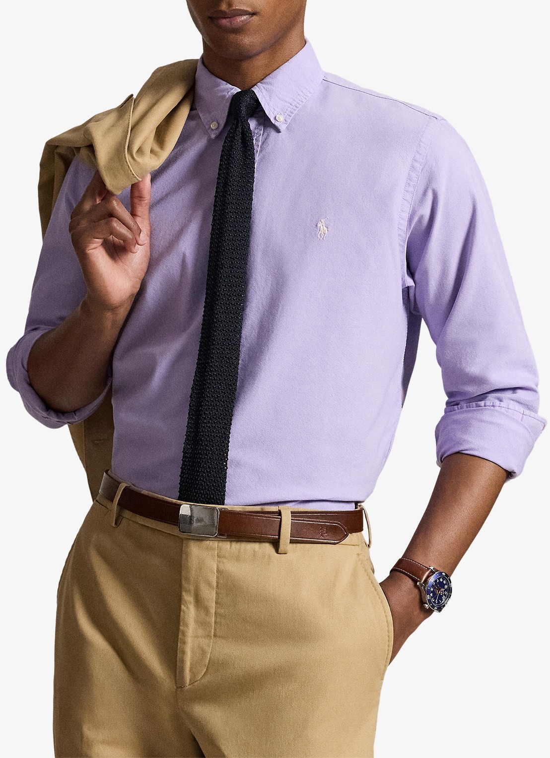 Ralph Lauren Custom fit overhemd met logoborduring - voorkant 5 powder purple-2ypd