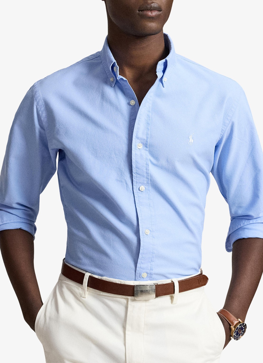 Ralph Lauren Custom fit overhemd met logoborduring - voorkant 5 austin blue white-zx2u