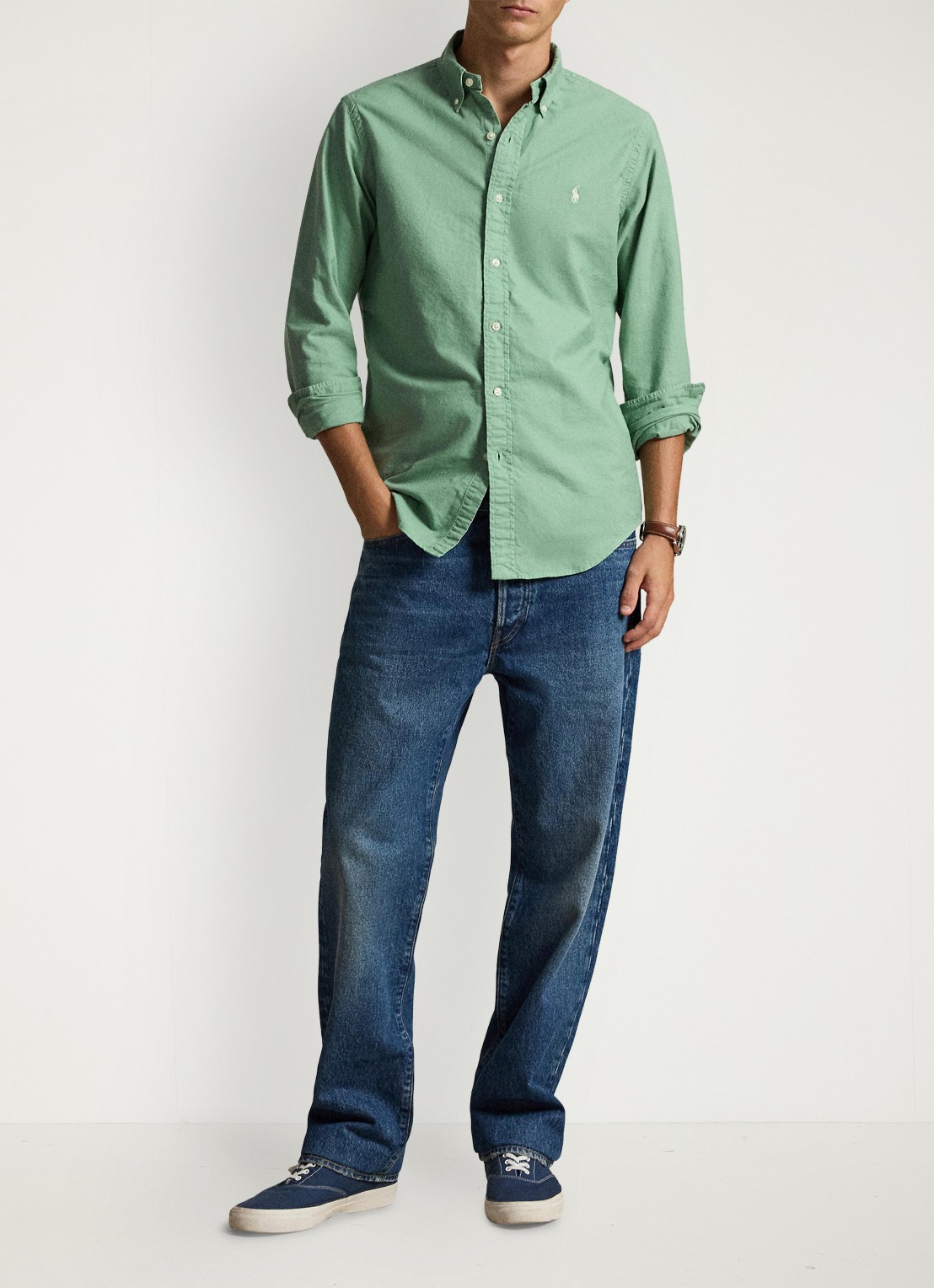 Ralph Lauren Custom fit overhemd met logoborduring - detail 3 faded mint-31r6